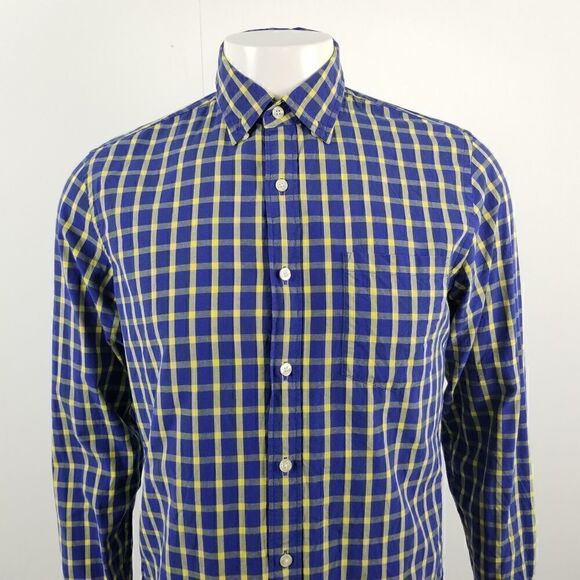 J. Crew Blue & Yellow Washed Shirt in Bold Tattersall Plaid Button Down Small - Picture 2 of 6